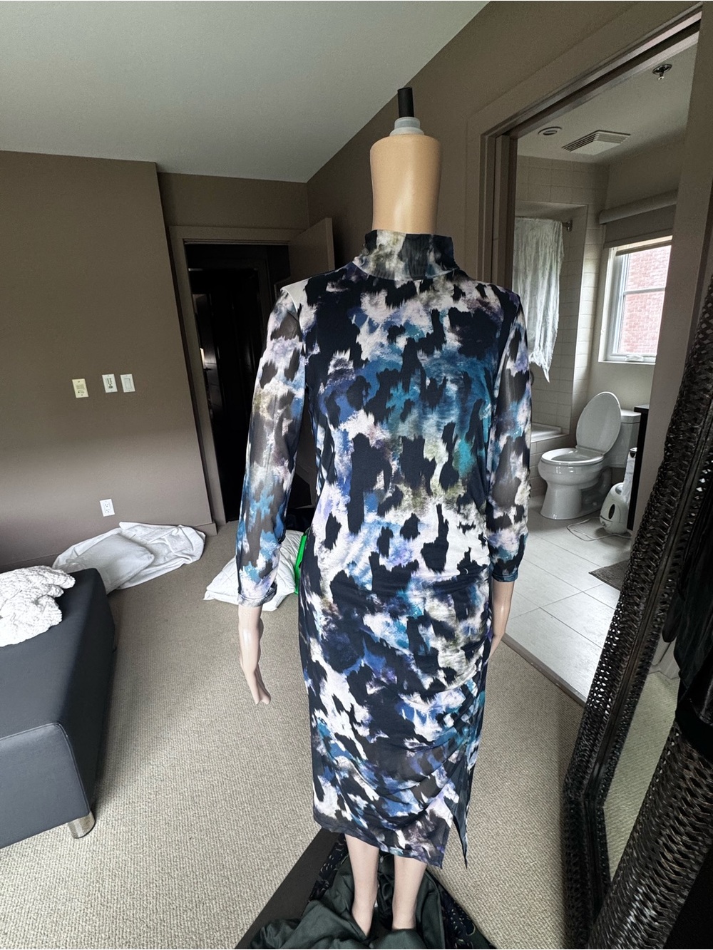 Sanctuary Blue and White Abstract Midi Dress